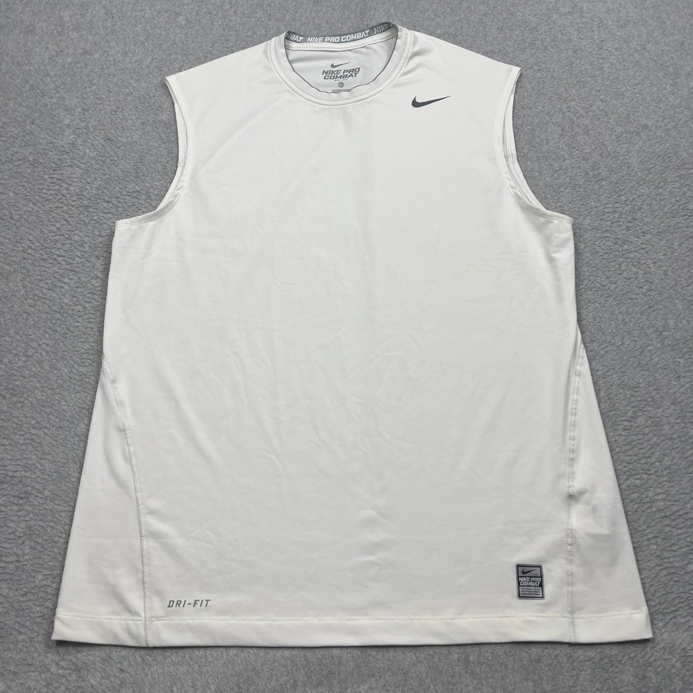 Nike Pro Combat Shirt Mens XL White Dri-FIT Fitted Sleeveless Compression 269608